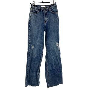 Vibrant M.I.U. High Rise Acid Wash Distressed Wide Leg Jeans Size 5/26
